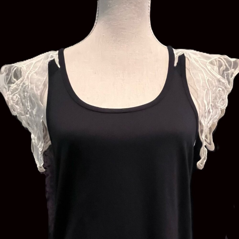 3/$25🆕Handmade Fairycore Butterfly Lace Tank–Black Micromodal/Cotton Sizes S–XL